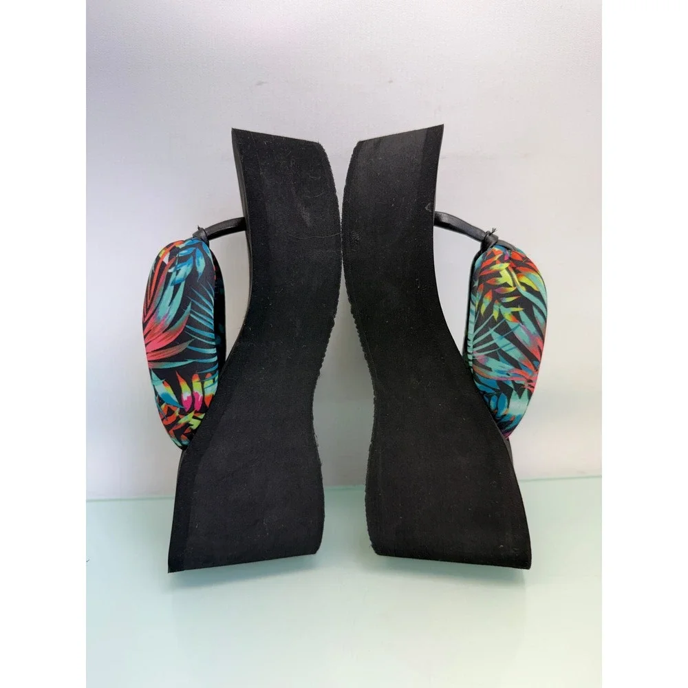 Rocket Dog Platform Flip Flop Sandals Women 6 Black Tropical Y2K Chunky Slides